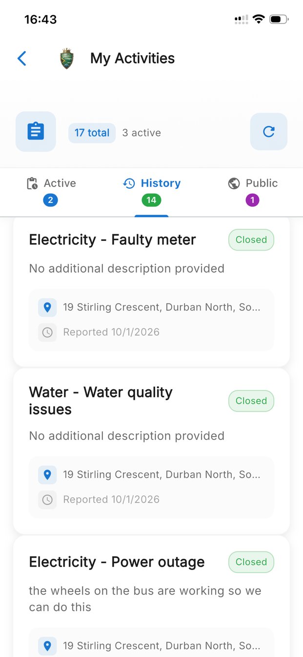 My Street Champion app showing a resident's tracked issues, with 17 total and 3 active